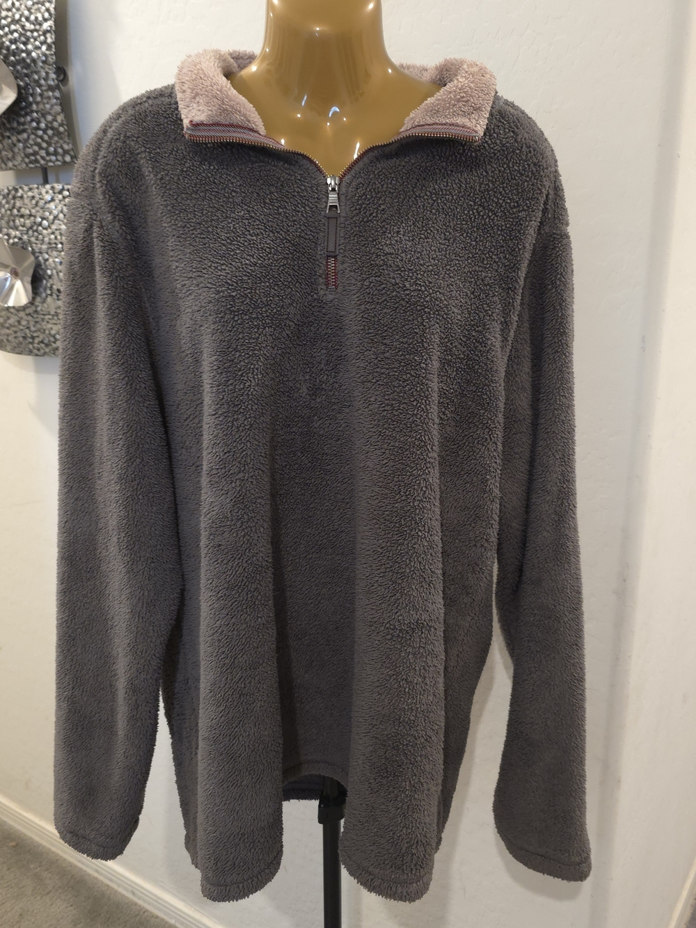 Trinity Sherpa Fleece Quarter Zip Gray Pullover Men’s L Sweater